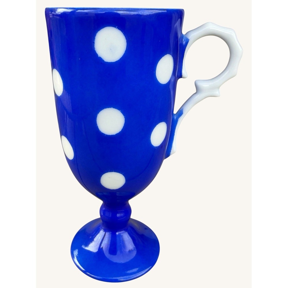Vintage Nasco Japan Polka Dot Pedestal Mug Cobalt Blue Ceramic Footed Demitasse